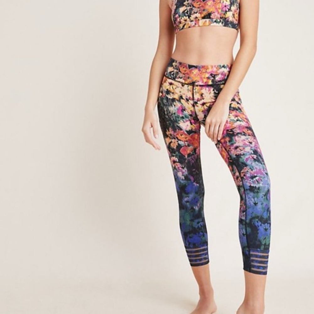 Free People Movement Floral Idris Mesh Paneled Midi Cropped Leggings Small
